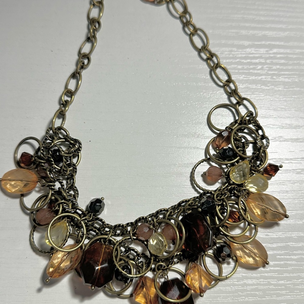 Premier Designs Gold and Brown Charm Necklace